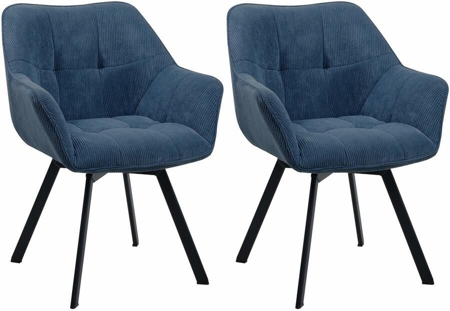 CLP Jordi Set van 2 eetkamerstoelen Met armleuning Metaal frame Ribstof blauw
