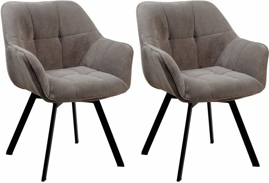 CLP Jordi Set van 2 eetkamerstoelen Met armleuning Metaal frame Ribstof bruin