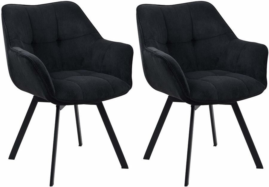CLP Jordi Set van 2 eetkamerstoelen Met armleuning Metaal frame Ribstof zwart