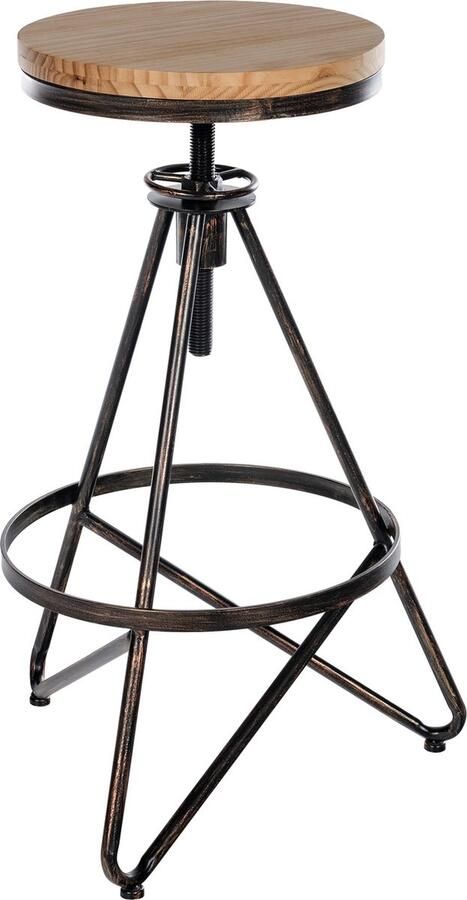 CLP Karla Barkruk Hout Industrieel design Verstelbare zithoogte 67-81 cm Met voetensteun Draaibare bronzen bronzen