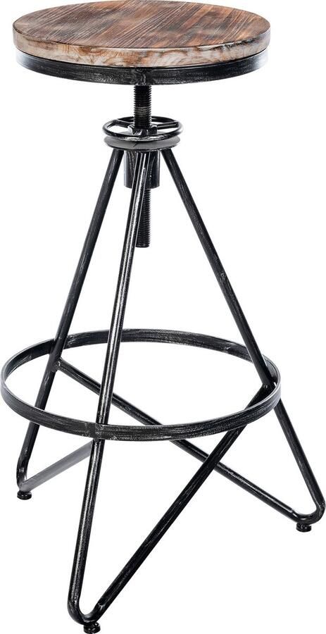 CLP Karla Barkruk Hout Industrieel design Verstelbare zithoogte 67-81 cm Met voetensteun Draaibare zilver antiek zilver
