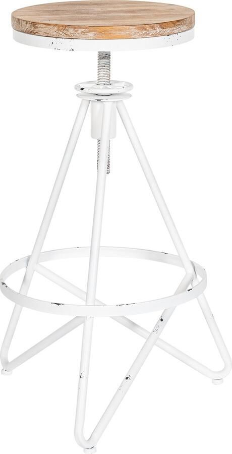 CLP Karla Barkruk Hout Industrieel design Verstelbare zithoogte 67-81 cm Met voetensteun Draaibare antiek wit antiek wit