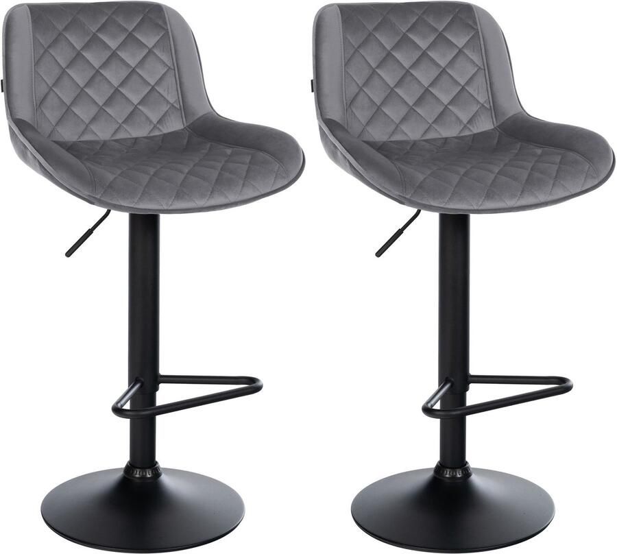 CLP Kasson 2er Set barkrukken met rugleuning In hoogte verstelbaar metalen frame met voetsteun zwart donkergrijs