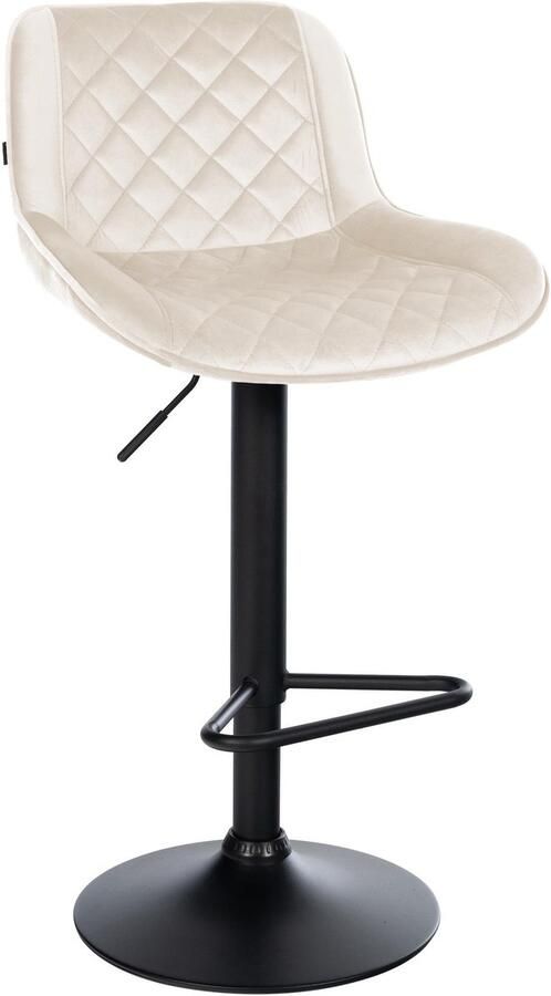 CLP Kasson Barkruk met rugleuning In hoogte verstelbaar metalen frame met voetsteun zwart creme