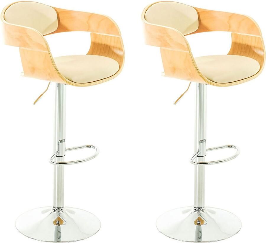 CLP Kingston Set van 2 barkrukken Met rugleuning Armleuning Voetsteun Kunstleer natura creme