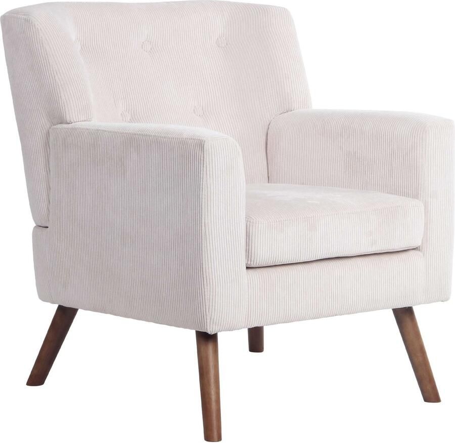 CLP Kioni Fauteuil met armleuning volwassen relax landelijk stoelpoten van hout ribstof corduroy creme