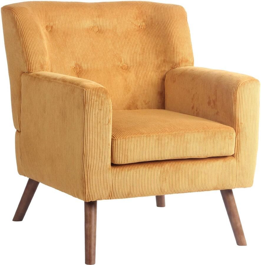 CLP Kioni Fauteuil met armleuning volwassen relax landelijk stoelpoten van hout ribstof corduroy oranje