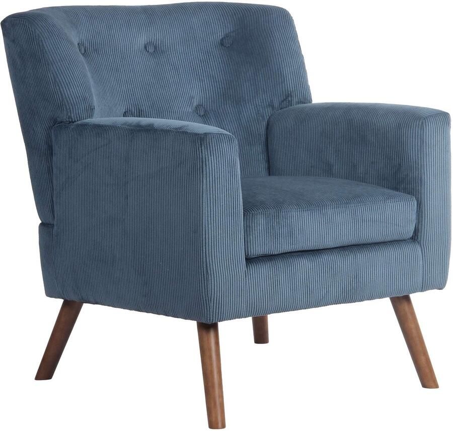 CLP Kioni Fauteuil met armleuning volwassen relax landelijk stoelpoten van hout ribstof corduroy blauw