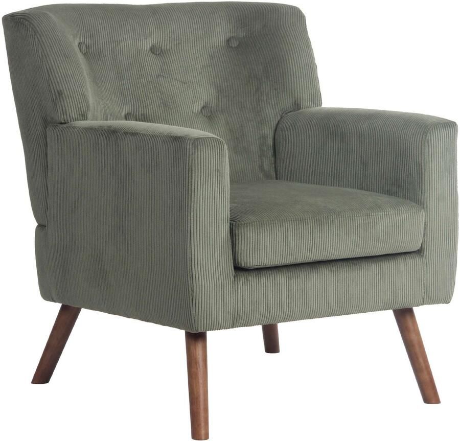 CLP Kioni Fauteuil met armleuning volwassen relax landelijk stoelpoten van hout ribstof corduroy groen