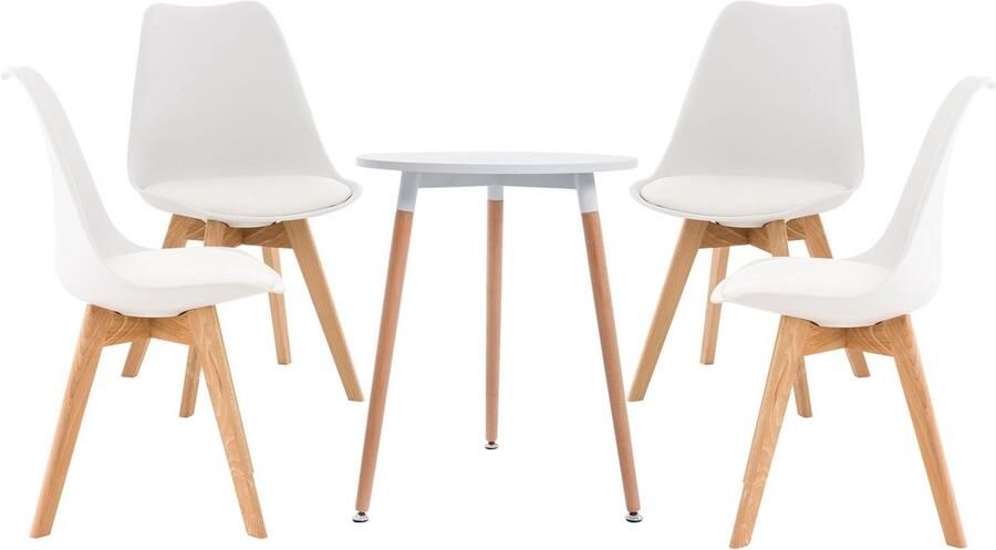 CLP Lamalie Eetkamerset eetkamerstoelen set van 4x Linares stoel en 1x Amalie tafel Rond tafelblad Ø 60 cm wit