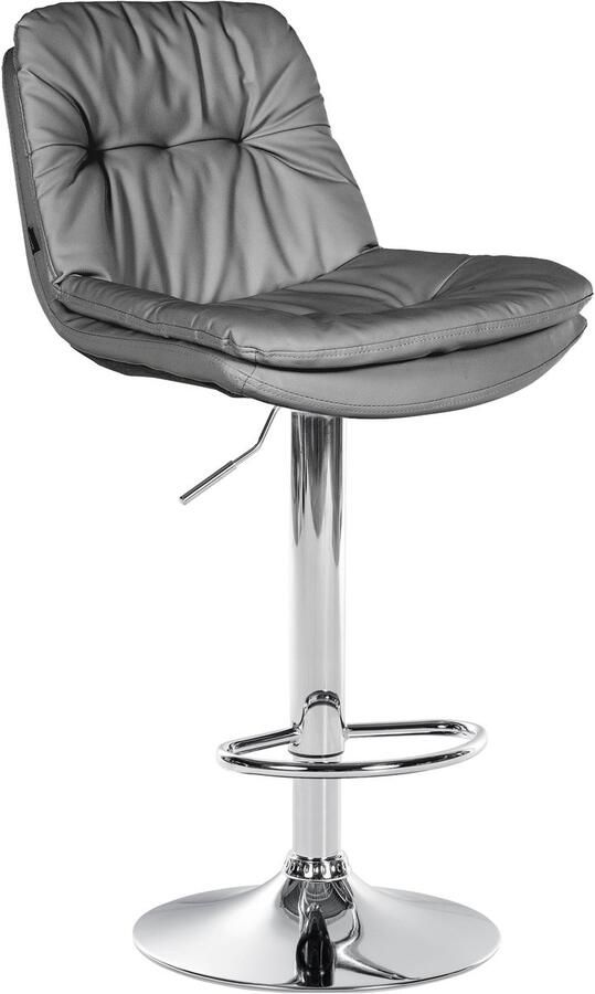 CLP Laurel Barkruk met rugleuning in hoogte verstelbaar met voetensteun kunstleer chroom grijs