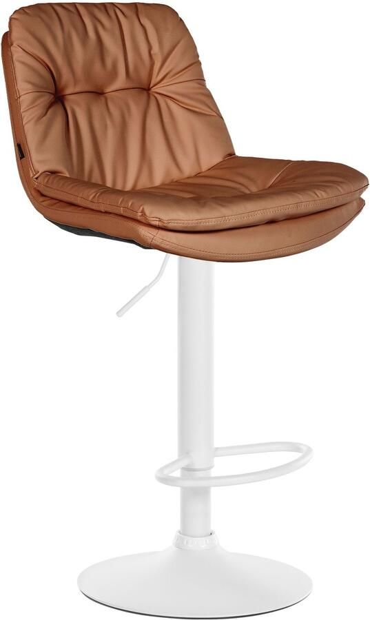 CLP Laurel Barkruk met rugleuning in hoogte verstelbaar met voetensteun kunstleer wit licht bruin