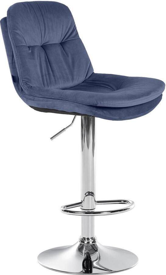Clp Laurel Barkruk met rugleuning in hoogte verstelbaar met voetensteun velvet fluweel Metaal in chroomoptiek blauw