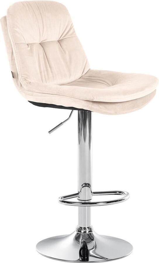 Clp Laurel Barkruk met rugleuning in hoogte verstelbaar met voetensteun velvet fluweel Metaal in chroomoptiek creme