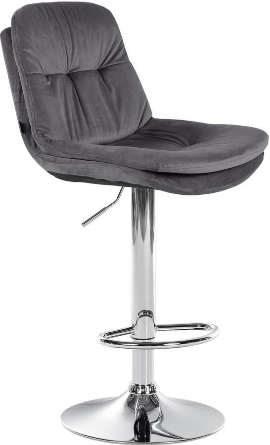 Clp Laurel Barkruk met rugleuning in hoogte verstelbaar met voetensteun velvet fluweel Metaal in chroomoptiek donkergrijs