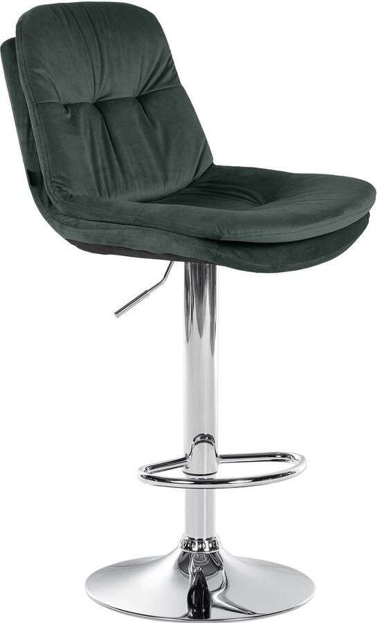 Clp Laurel Barkruk met rugleuning in hoogte verstelbaar met voetensteun velvet fluweel Metaal in chroomoptiek donkergroen