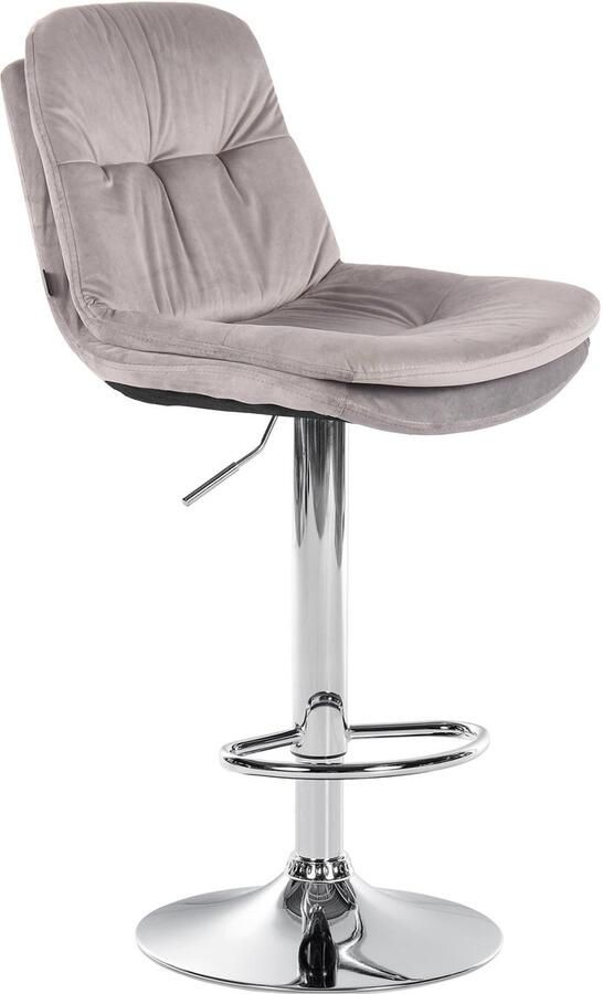 Clp Laurel Barkruk met rugleuning in hoogte verstelbaar met voetensteun velvet fluweel Metaal in chroomoptiek grijs