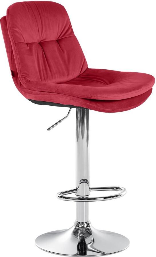 Clp Laurel Barkruk met rugleuning in hoogte verstelbaar met voetensteun velvet fluweel Metaal in chroomoptiek rood