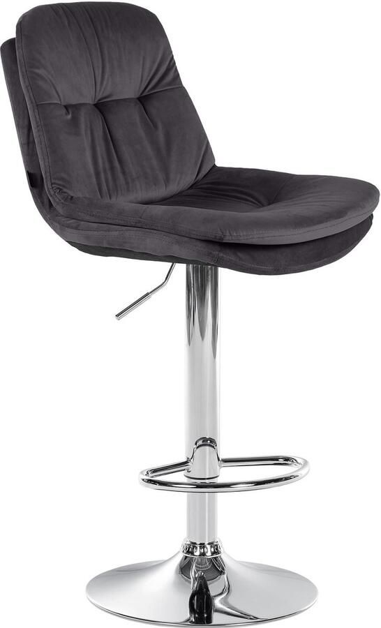 Clp Laurel Barkruk met rugleuning in hoogte verstelbaar met voetensteun velvet fluweel Metaal in chroomoptiek zwart