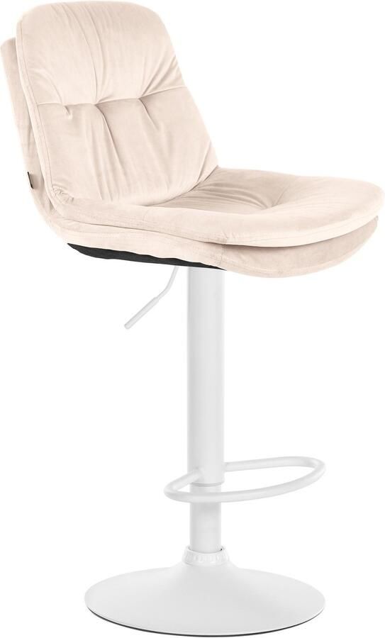 Clp Laurel Barkruk met rugleuning in hoogte verstelbaar met voetensteun velvet fluweel Metaal mat wit creme
