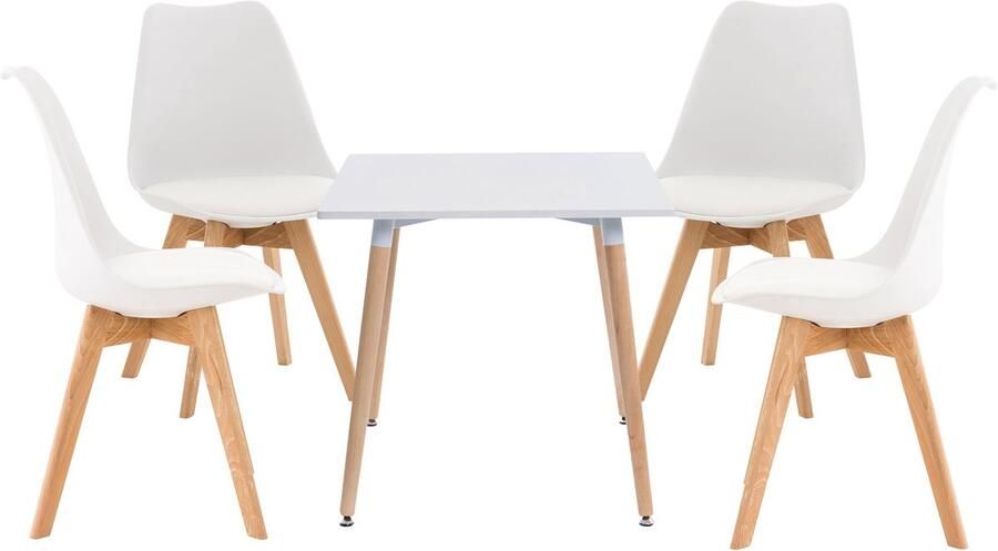 CLP Lente Eettafel met stoelen 4 pers natura wit