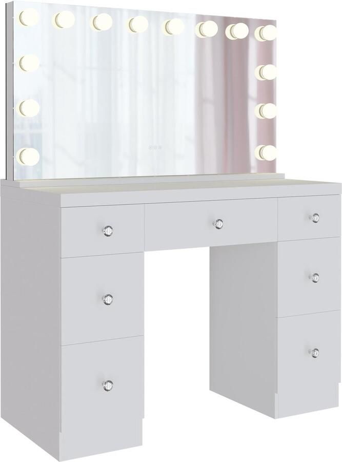 CLP Lerona Kaptafel make up tafel met spiegel LED-verlichting met laden wit