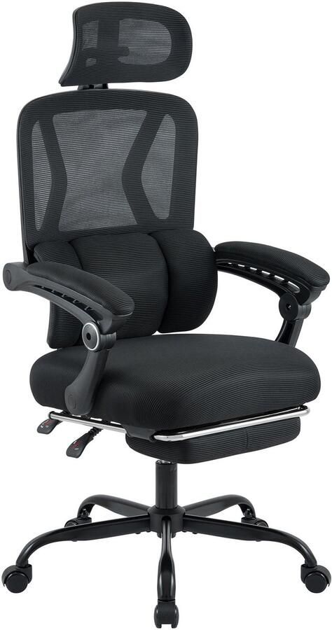 CLP Liberton Bureaustoel voor volwassenen ergonomisch met rugleuning met voetensteun zwart frame met voetensteun zwart