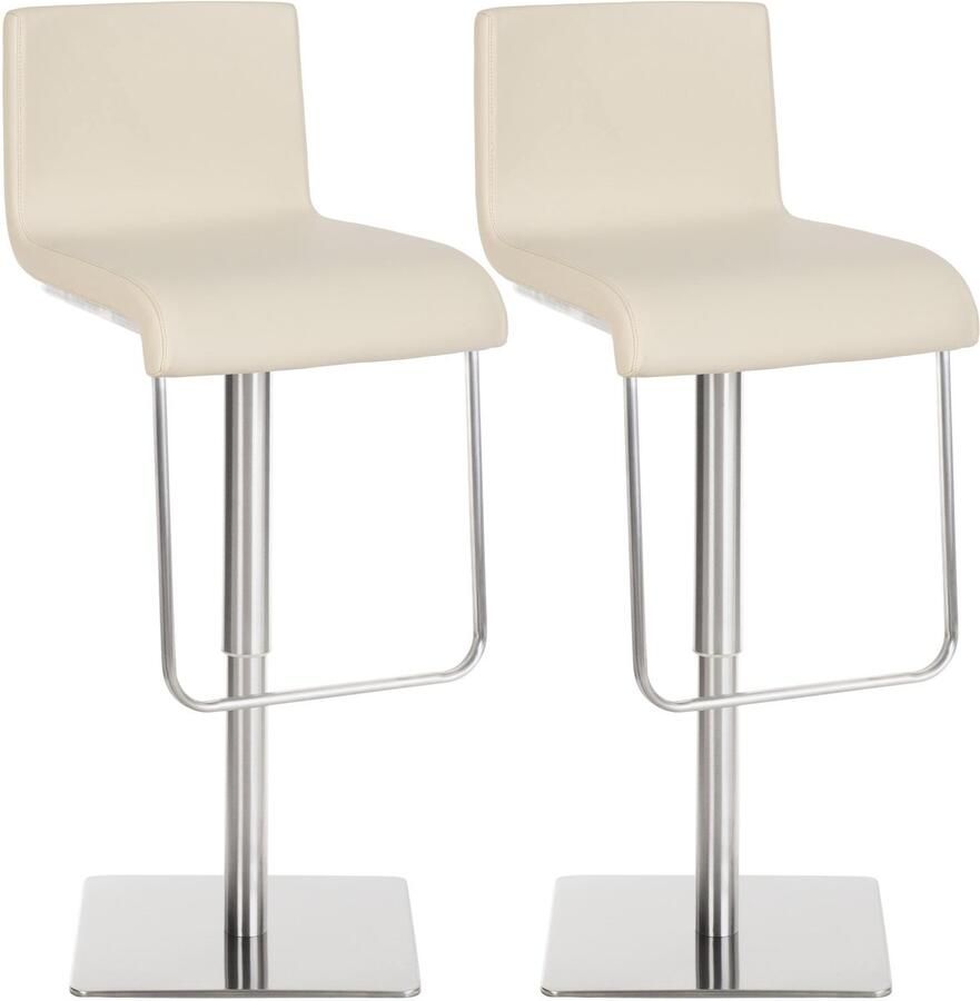 CLP Limon Set van 2 barkrukken Met rugleuning Verstelbaar Voetsteun Kunstleer roestvrij staal creme