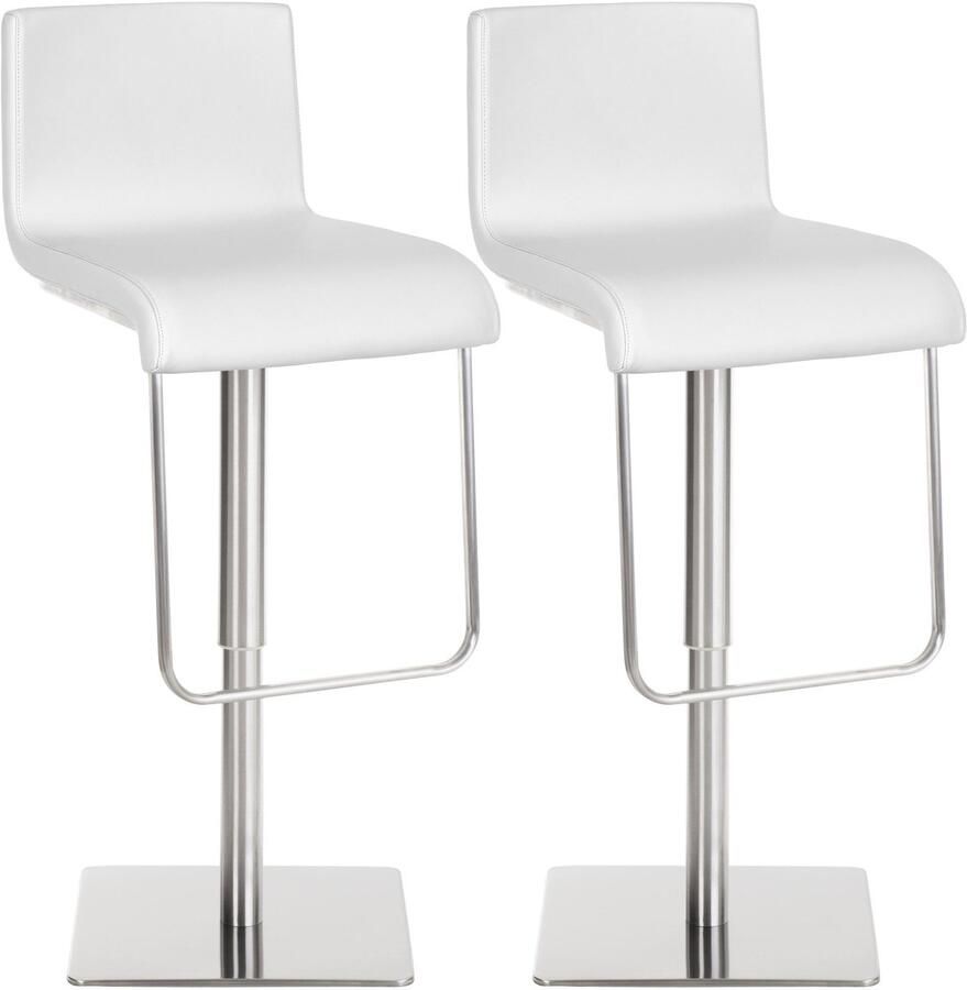 CLP Limon Set van 2 barkrukken Met rugleuning Verstelbaar Voetsteun Kunstleer roestvrij staal wit