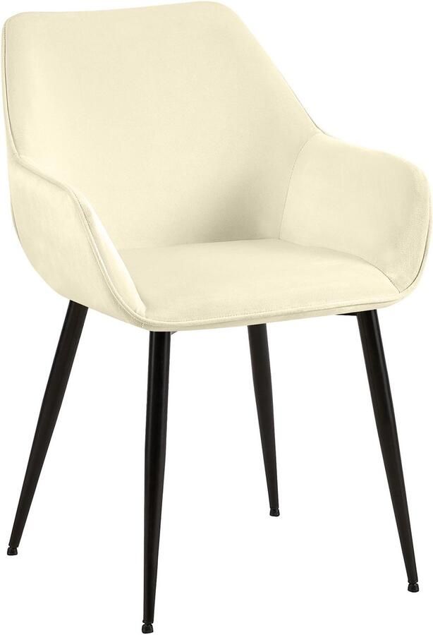 CLP Luena Eetkamerstoel met armleuning zwart metalen frame tot 150 kg belastbaar Fluweel creme