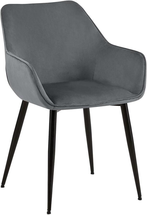 CLP Luena Eetkamerstoel met armleuning zwart metalen frame tot 150 kg belastbaar Fluweel donkergrijs