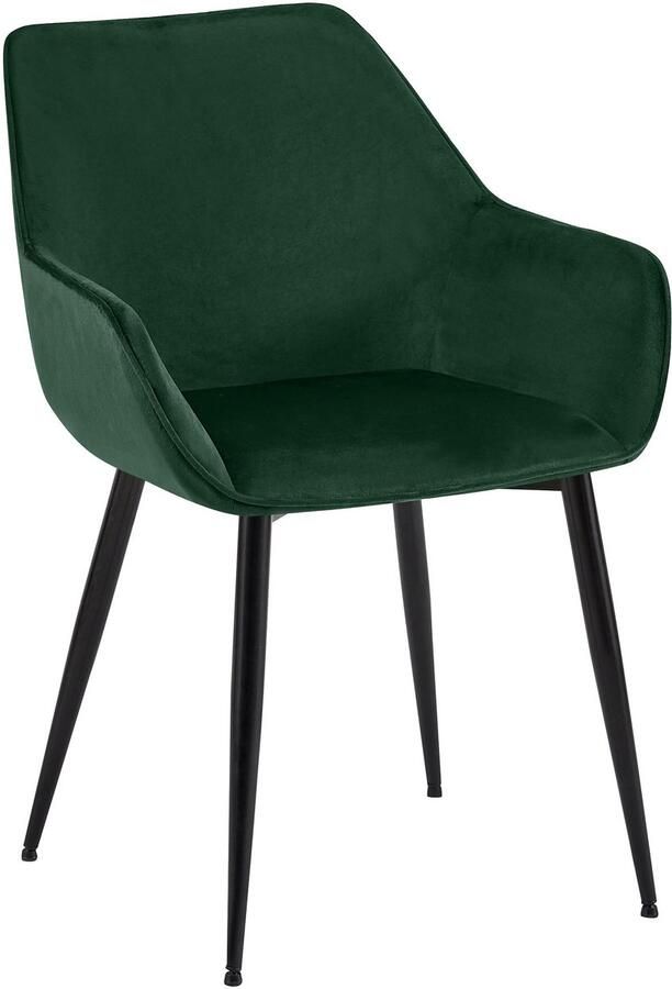 CLP Luena Eetkamerstoel met armleuning zwart metalen frame tot 150 kg belastbaar Fluweel groen
