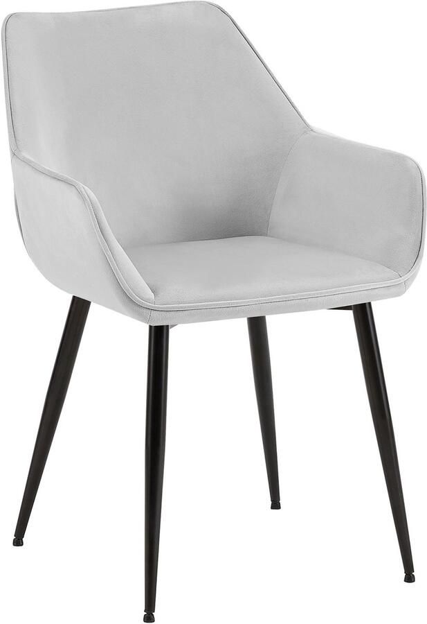 CLP Luena Eetkamerstoel met armleuning zwart metalen frame tot 150 kg belastbaar Fluweel licht grijs