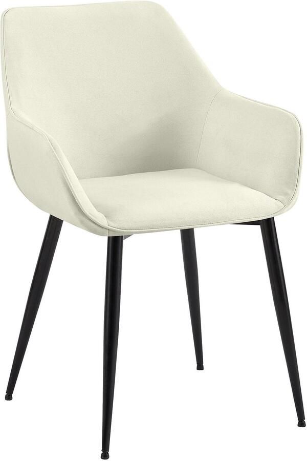 CLP Luena Eetkamerstoel met armleuning zwart metalen frame tot 150 kg belastbaar Stof creme