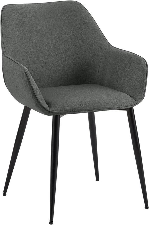 CLP Luena Eetkamerstoel met armleuning zwart metalen frame tot 150 kg belastbaar Stof donkergrijs