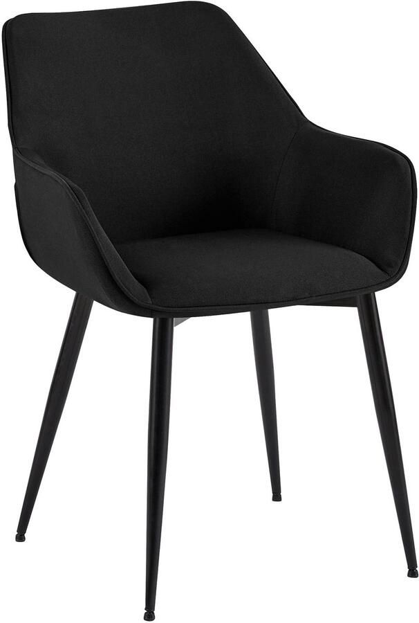 CLP Luena Eetkamerstoel met armleuning zwart metalen frame tot 150 kg belastbaar Stof zwart