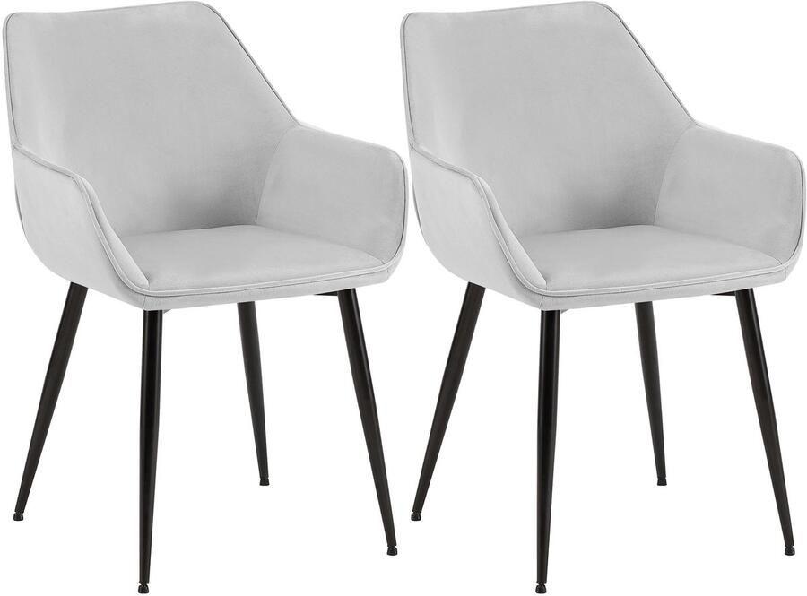 CLP Luena Set van 2 eetkamerstoelen met armleuning zwart metalen frame tot 150 kg belastbaar Fluweel licht grijs
