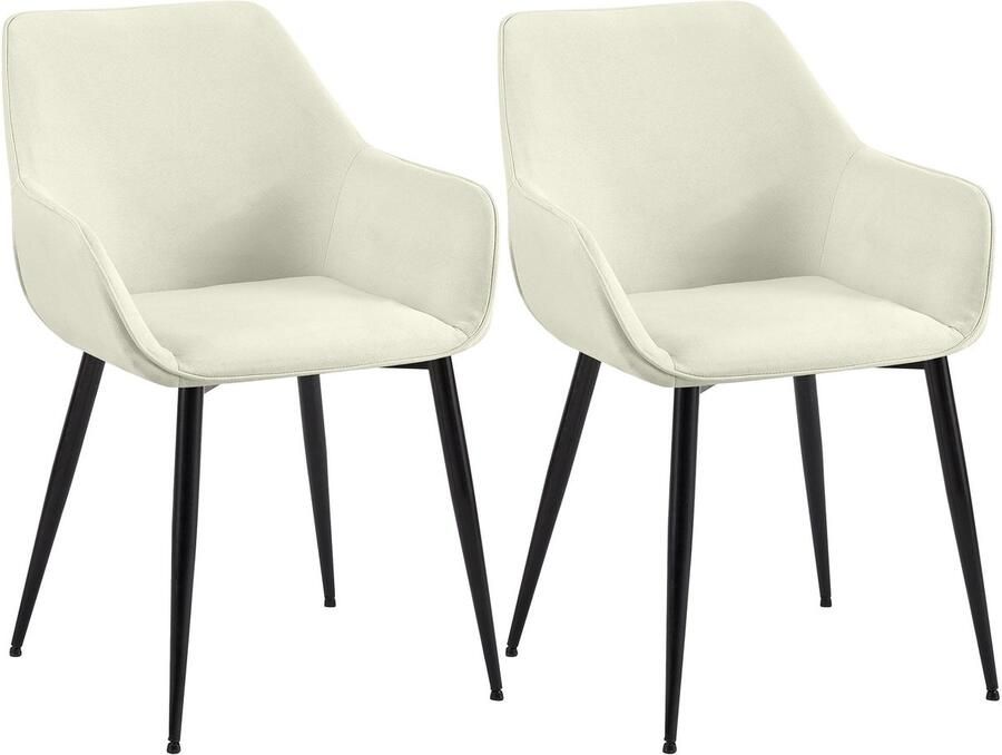 CLP Luena Set van 2 eetkamerstoelen met armleuning zwart metalen frame tot 150 kg belastbaar Stof creme