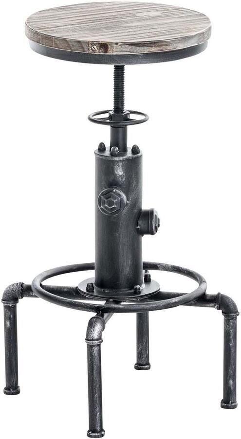 CLP Lumos Barkruk Industrieel In Hoogte Verstelbaar Houten Zitting Metalen Onderstel Zonder Rugleuning Ø32 5 cm antiek zilver antiek zilver