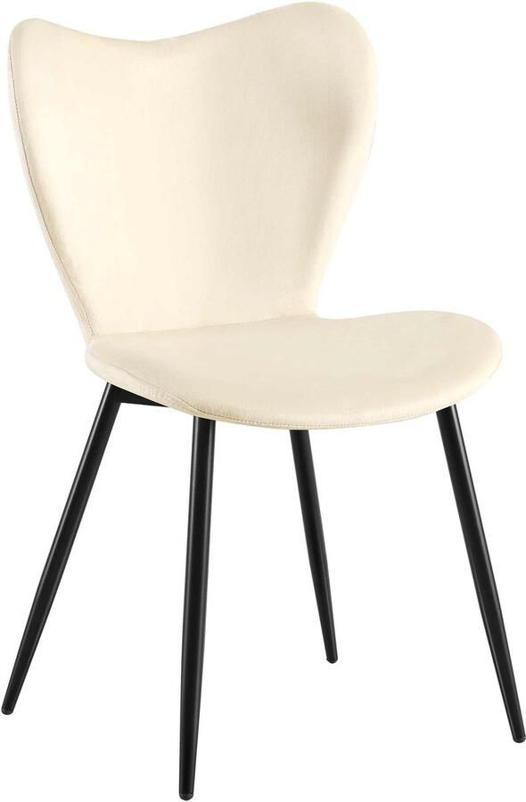 CLP Maika Eetkamerstoel klassiek keukenstoel met rugleuning en zwart metalen frame maximaal 150 kg Fluweel creme