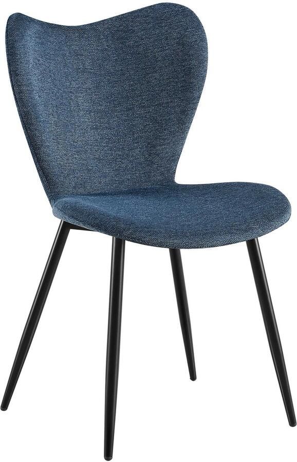 CLP Maika Eetkamerstoel klassiek keukenstoel met rugleuning en zwart metalen frame maximaal 150 kg Stof blauw