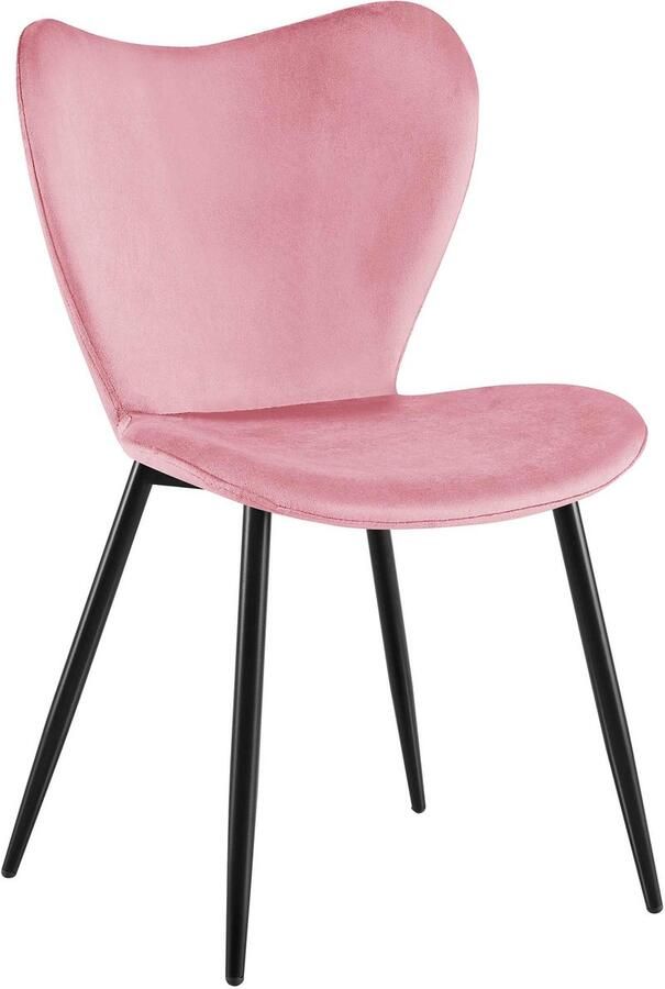 CLP Maika Eetkamerstoel klassiek keukenstoel met rugleuning en zwart metalen frame maximaal 150 kg Fluweel roze