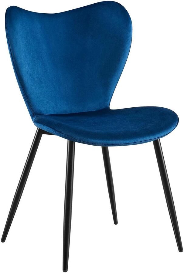 CLP Maika Eetkamerstoel klassiek keukenstoel met rugleuning en zwart metalen frame maximaal 150 kg Fluweel donkerblauw