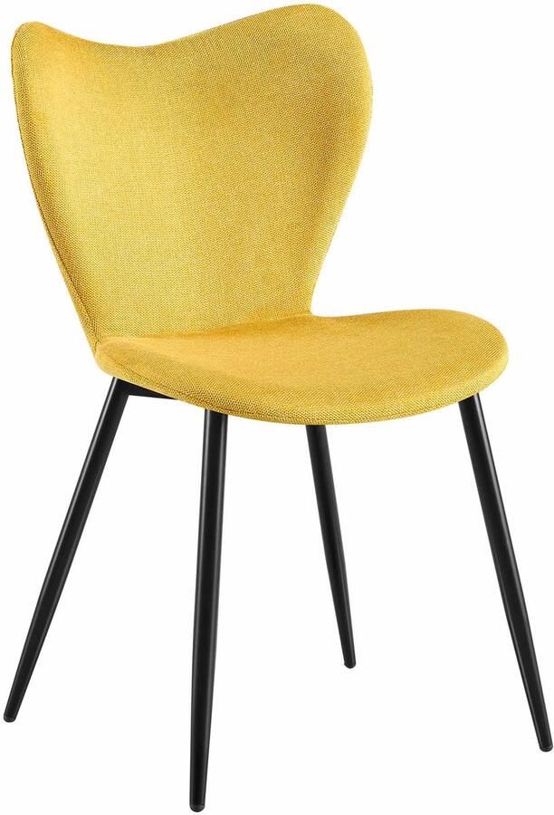 CLP Maika Eetkamerstoel klassiek keukenstoel met rugleuning en zwart metalen frame maximaal 150 kg Stof geel