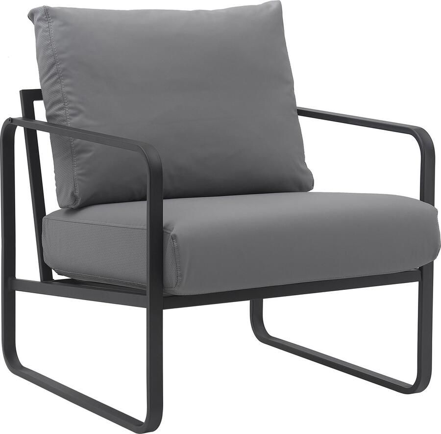 CLP Manea Fauteuil Lounger Met armleuning Design Met stevig metalen frame Gestoffeerde club fauteuil grijs Kunstleer