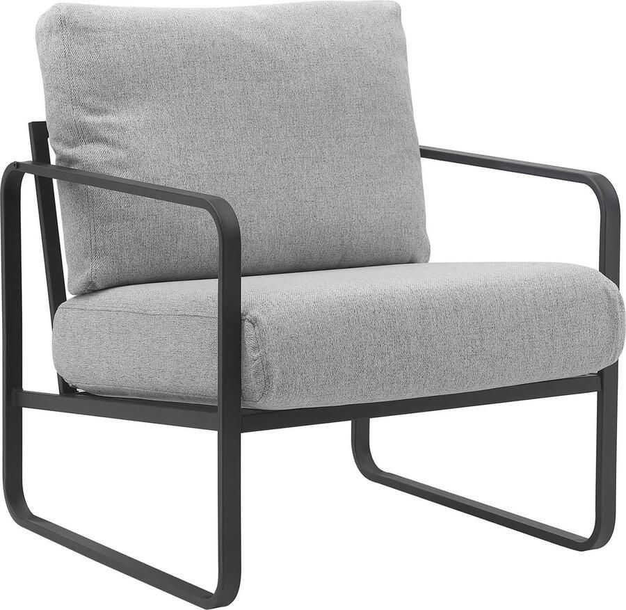 CLP Manea Fauteuil Lounger Met armleuning Design Met stevig metalen frame Gestoffeerde club fauteuil licht grijs Stof