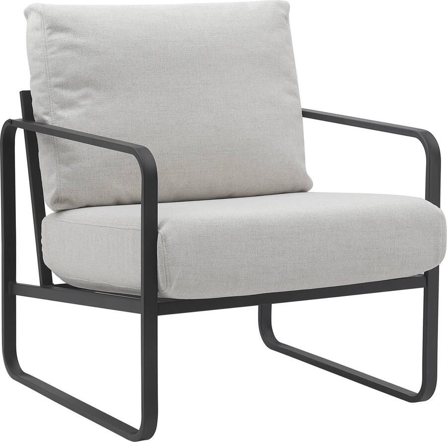 CLP Manea Fauteuil Lounger Met armleuning Design Met stevig metalen frame Gestoffeerde club fauteuil creme Stof