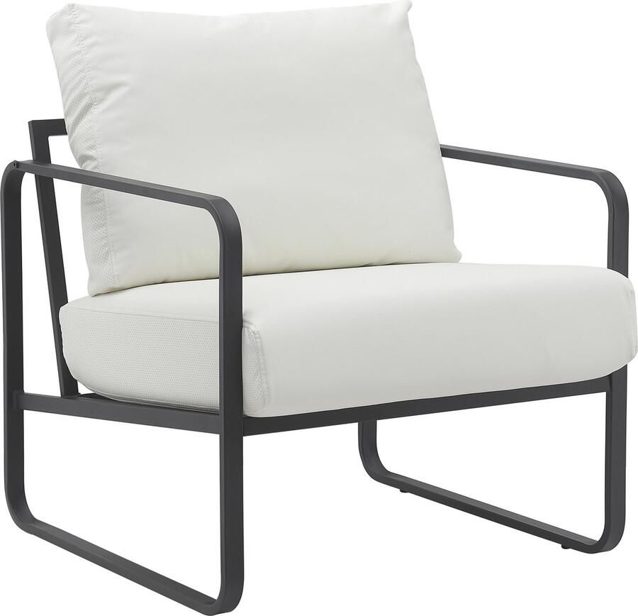 CLP Manea Fauteuil Lounger Met armleuning Design Met stevig metalen frame Gestoffeerde club fauteuil wit Kunstleer