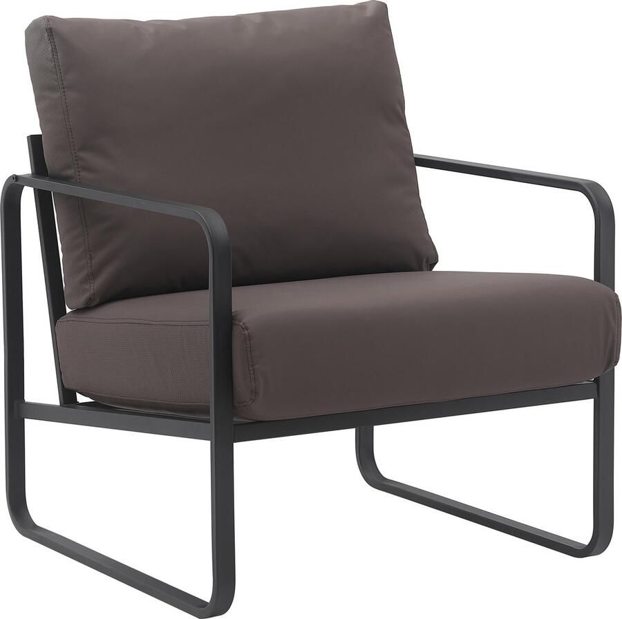 CLP Manea Fauteuil Lounger Met armleuning Design Met stevig metalen frame Gestoffeerde club fauteuil bruin Kunstleer