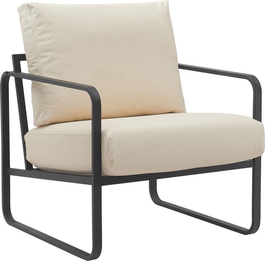 CLP Manea Fauteuil Lounger Met armleuning Design Met stevig metalen frame Gestoffeerde club fauteuil creme Kunstleer